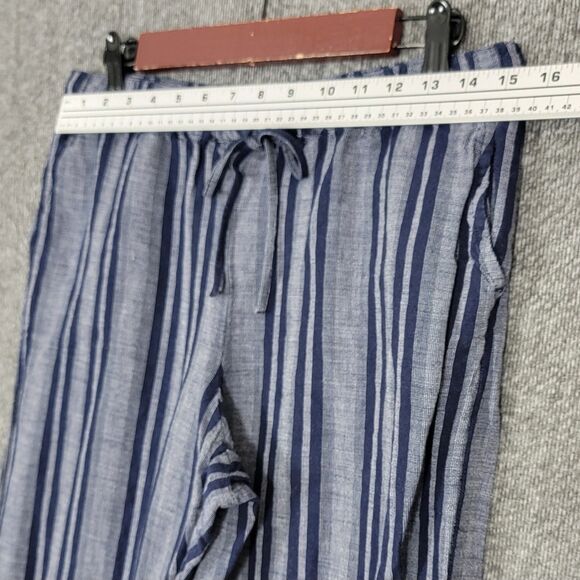 Merona Pants Womens Small Blue Striped Linen Blend Wide Leg Pull On Drawstring - Picture 3 of 11